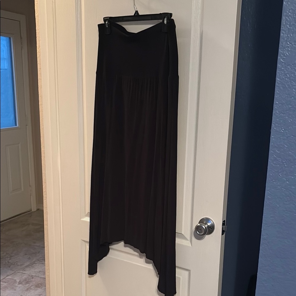 CAbi Black Asymmetrical A-Line Maxi Skirt